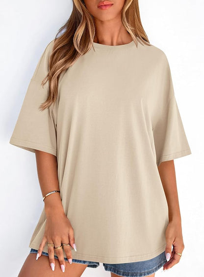 PRETTYGARDEN Womens 2026 Spring Going Out Tops Casual Short Sleeve Crewneck Loose Fit Basic Oversized T Shirts Summer Outfits