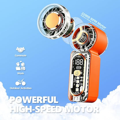 Portable Mini Handheld Fan, 100 Speed Adjustable Pocket Fan with Digital Display, USB-C Rechargeable Personal Fan, Long Battery Life, Small Cooling Fan for Travel(Orange)