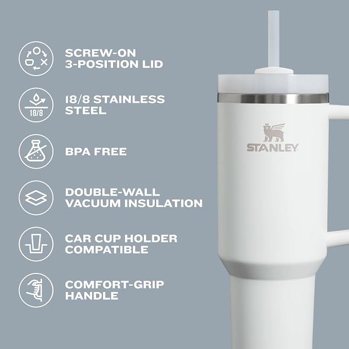 STANLEY Quencher H2.0 Flow State Tumbler, 30 oz, Nectarine | Handle and Straw | 3-Position Lid | Cup Holder Compatible for Travel | Insulated Stainless Steel Cup | BPA-Free