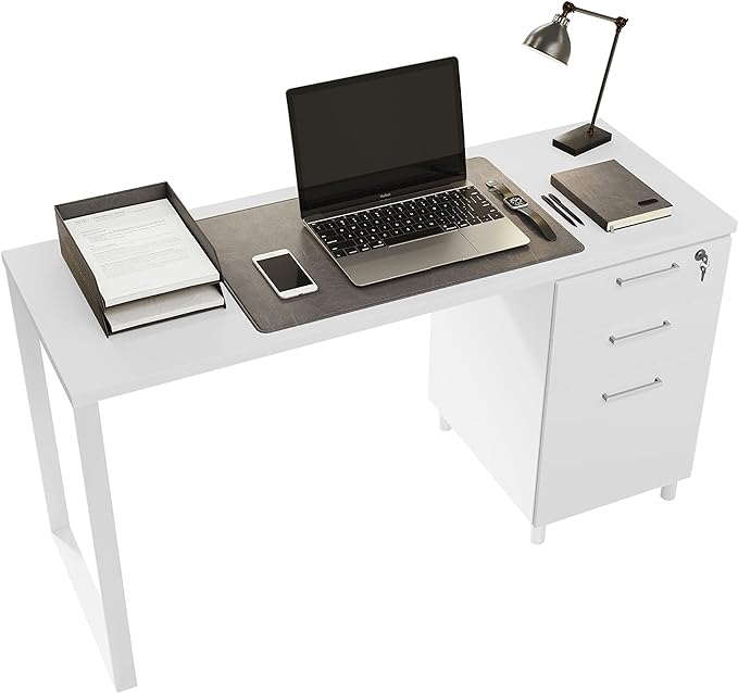 Milano Home Office Desk - 47 Inch White/White Home Office Desk with Drawers - Modern Computer Desk with Storage, Detachable & Lockable Computer Cabinet - Wooden Office, Study, and Writing Table