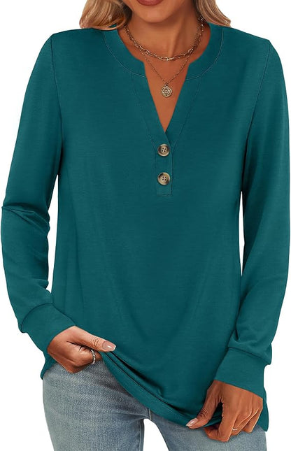 ANRABESS Women's Long Sleeve Shirts 2026 Spring Fashion Dressy Casual Tops Trendy Henley Blouses Cute Work Outfits Clothes