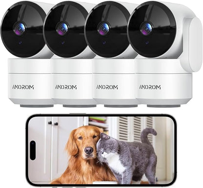 AMOROM Indoor Camera, AI Security Camera for Baby/Elderly/Pet Monitoring | AI Smart Detection & Alarm, 2-way Audio, Night Vision, 2.4G WiFi Control, Cloud & SD Card Storage, Alexa Assistant, 4 Pack