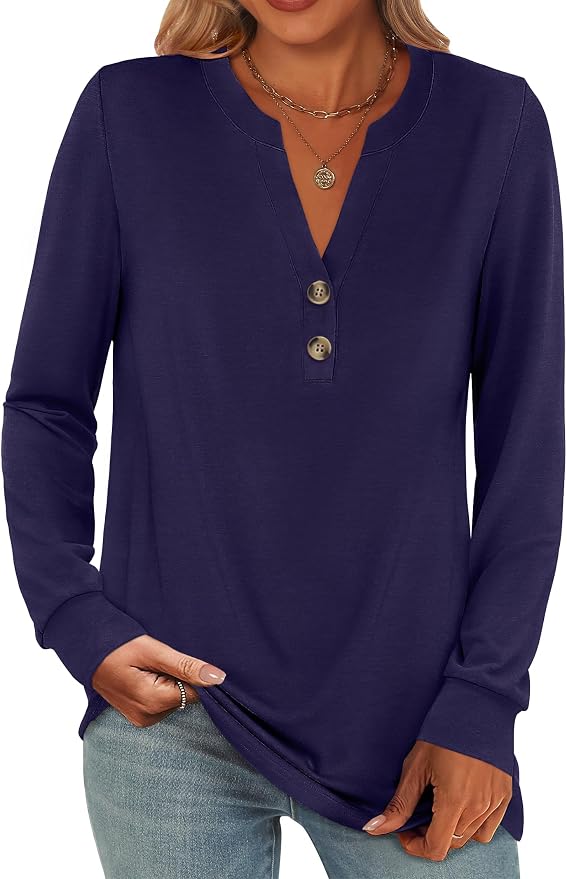 ANRABESS Women's Long Sleeve Shirts 2026 Spring Fashion Dressy Casual Tops Trendy Henley Blouses Cute Work Outfits Clothes