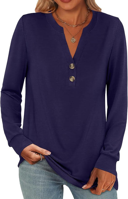 ANRABESS Women's Long Sleeve Shirts 2026 Spring Fashion Dressy Casual Tops Trendy Henley Blouses Cute Work Outfits Clothes