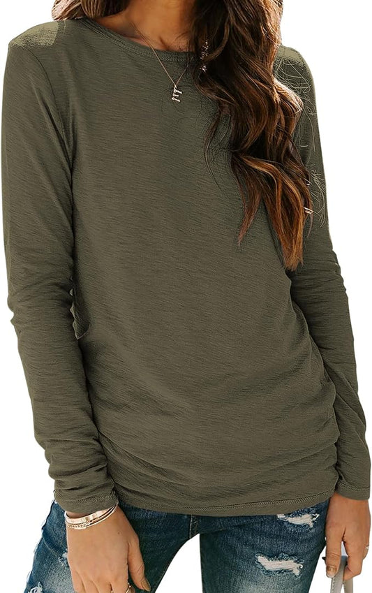 Sherosa Womens T Shirts Long Sleeve Crew Neck Shirts Basic Tee Tops Blouse