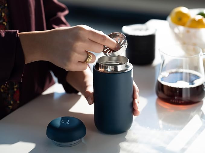 Fellow Carter Move Ceramic Lined Travel Coffee Mug 12 oz Stainless Steel | No Metallic Taste Coffee Tumbler, Leak-Proof Lid, Dishwasher Safe, Hot 12Hr Cold 24Hr, BPA-Free, Fits Cup Holders, Stone Blue