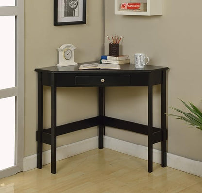 Kings Brand Furniture Wood Corner Desk with Drawer (Black)
