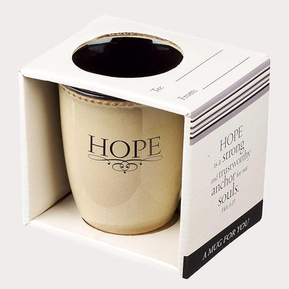 Christian Art Gifts Ivory Stoneware Coffee Mug – 13 oz. Microwave and Dishwasher-safe Lead & Cadmium-free Inspirational Scripture Coffee and Tea Mug for Men & Women with Bible Verse: Hope –Hebrew 6:19