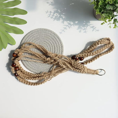 Macrame Plant Hanger Indoor Hanging with Wood Beads Macrame Planters No Tassel for Indoor Outdoor Boho Home Decor 35 Inch(Brown, 2)