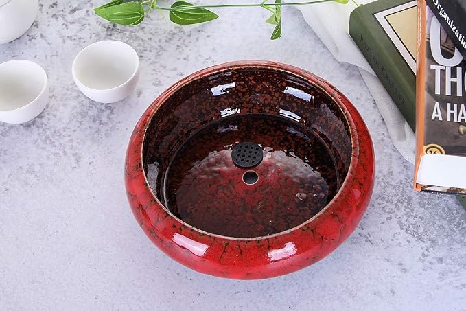 VanEnjoy 7.1 inch Round Large Shallow Succulent Ceramic Glazed Planter Pots with Drainage Hole, Bonsai Pots Garden Decorative Cactus Stand Flower Container (Red)