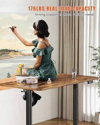 Electric Standing Desk Adjustable Height Stand Up Desk, 55" x 24" Sit Stand Desk, Low Noise Home Office Desk, Computer Desk with Splice Board, Child Lock & Memory Function, Rustic Brown