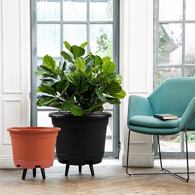Outdoor Flower Pots 5 Packs 13 inch pots for Plants Modern Decorative Garden Pot with Saucer, Lightweight Large Resin Planters for Indoor Plants,Decorative Resin Plant pots