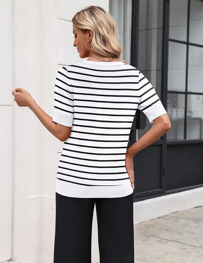 Zeagoo Women's Short Sleeve Sweater 2026 Spring Summer Tops Lightweight Casual V Neck Sweaters Dressy Work Blouses Clothes