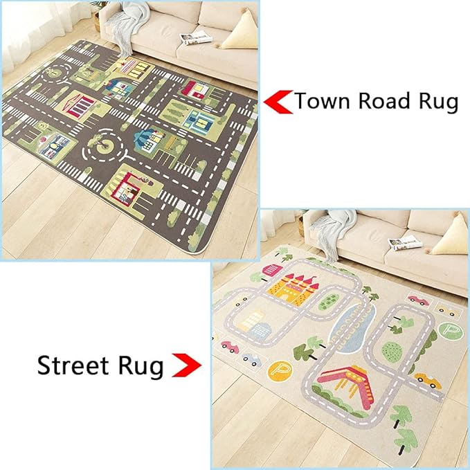 Kid Rug Carpet Playmat for Toy Cars and Train，Play Area Rug with Rubber Backing，Fun Throw Rug，Ideal Gift for Children Baby Bedroom Play Room(120×180cm/47×71in)