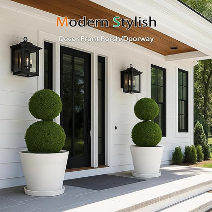 Wide Planters for Outdoor Plants, Extra Large Indoor Flower Pots for Garden, Front Porch, Patio - Round Resin Planter Set of 2 (White, 16 inch - 2 Pack with Saucers)