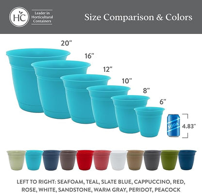 The HC Companies 20 Inch Eclipse Round Planter Pots with Drainage Holes & Attached Saucer, Lightweight UV-Resistant Plastic Indoor & Outdoor Planters, 2-Pack Flower Pots for Garden & Home Decor, Rose