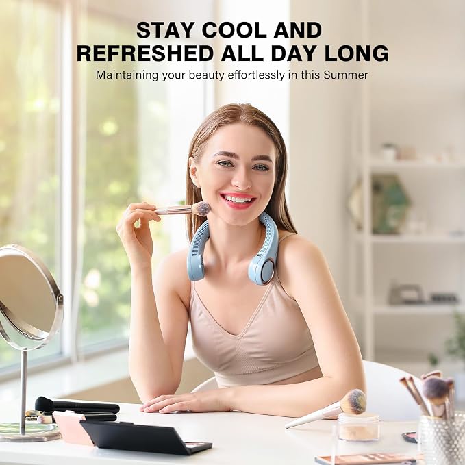 Morelax Neck Fan, USB Rechargeable Personal Fan,Hand Free Bladeless Portable Fans,4000 mAh, 3 Speeds,72 Air Faster softer 360° Cooling, Ultra Quiet,Gift Suitable for Home, Office, Travel, Sports
