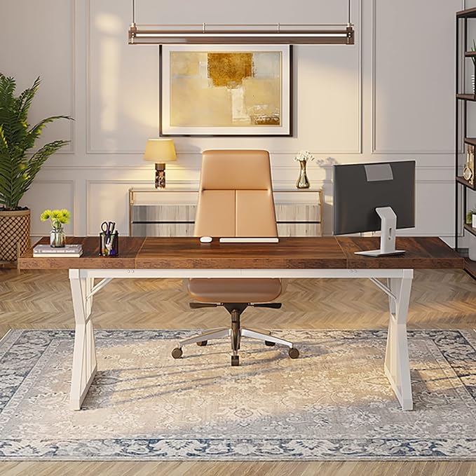 70.8-Inch Large Executive Desk, Modern Computer Office Desk, Wooden Writing Desk Study Table for Home Office