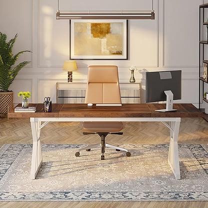 70.8-Inch Large Executive Desk, Modern Computer Office Desk, Wooden Writing Desk Study Table for Home Office