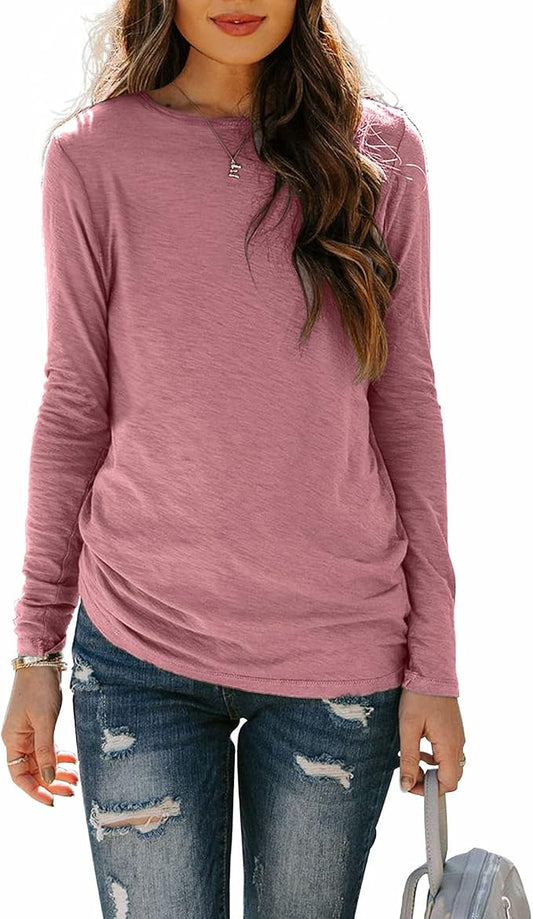 Sherosa Womens T Shirts Long Sleeve Crew Neck Shirts Basic Tee Tops Blouse