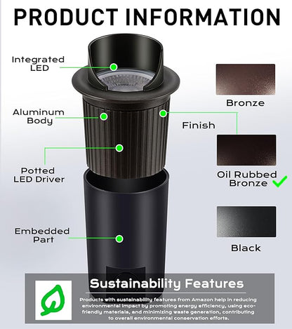 [6 Pack] CLOUDY BAY 9W Well Lights Landscape LED In Ground Outdoor,Shielded Top,Low Voltage 12-24V AC/DC,Waterproof Aluminum Uplights,2700K/3000K/3500K/4000K/5000K,Transformer Excluded