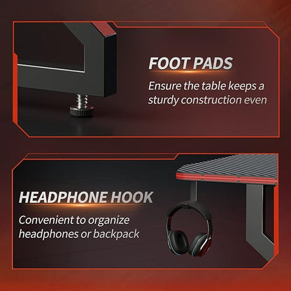 CubiCubi Simple Gaming Desk Z Shaped 40 inch Gamer Workstation, Home Computer Carbon Fiber Surface Gaming Desk PC Table with Headphone Hook