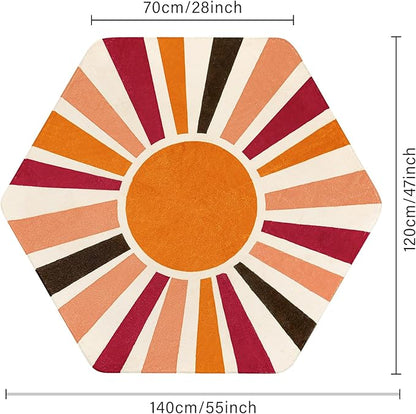Washable Rainbow Rug for Kids Room Playroom, 4'x 4'7" Boho Sun Kids Rug for Girls Boys, Non-Slip Orange Carpet Small Play Rug for Tent Reading Corner Dorm Entryway