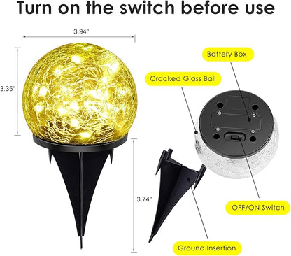 2 Pack 60 LED Solar Garden Lights Outdoor Decoration, Cracked Glass Solar Globe Lights, Upgraded Waterproof Warm White Ball Lights for Yard Pathway Patio Halloween Christmas Outside Decor