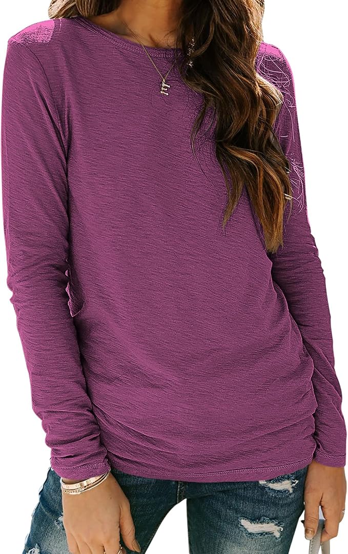 Sherosa Womens T Shirts Long Sleeve Crew Neck Shirts Basic Tee Tops Blouse