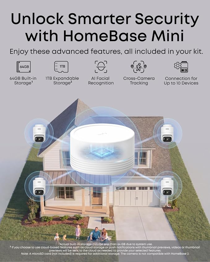 eufy Security eufyCam C37 4-Cam Kit, 360° Pan&Tilt Auto tracking, Security Cameras Wireless Outdoor, 2K Solar Powered, Human/Vehicle/Pet/Face AI Detection, No Subscription, Built-in 64GB Local Storage