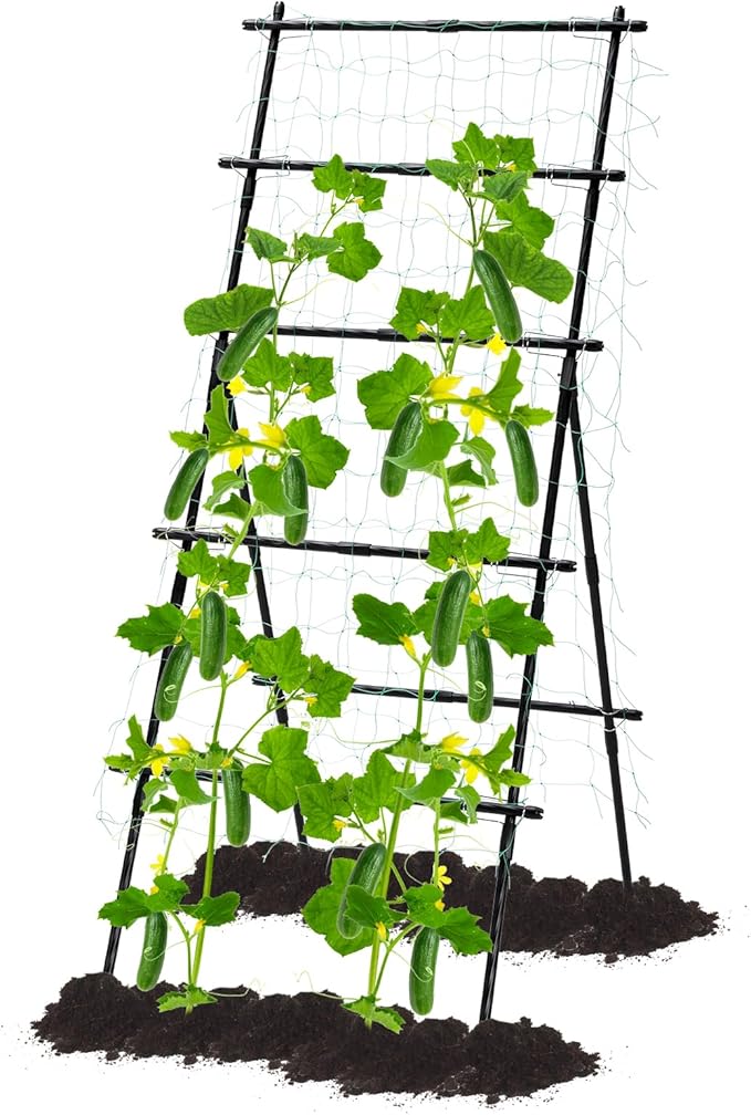 Lalahoni Cucumber Trellis, 6ft Tall Metal Garden Trellis for Climbing Plants Outdoor A-Frame Vine Plant Support for Vegetable Fruit Tomato Peas Beans Cucumber Trellis for Raised Bed