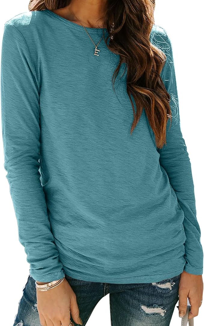 Sherosa Womens T Shirts Long Sleeve Crew Neck Shirts Basic Tee Tops Blouse