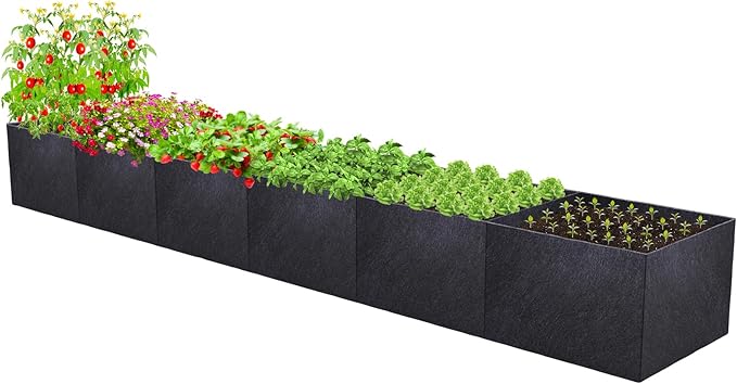 POILKMNI 12x2x1ft Fabric Raised Garden Bed - Outdoor Planter Box Non-Woven Fabric Patio Planting Bed Garden Grow Bed Bag for Growing Herbs, Flowers and Vegetables