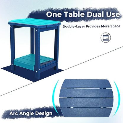 Adirondack Square Outdoor Side Table,2-Tier Storage Patio Side Table, HDPE End Tables for Backyard Pool Porch Garden Lawn