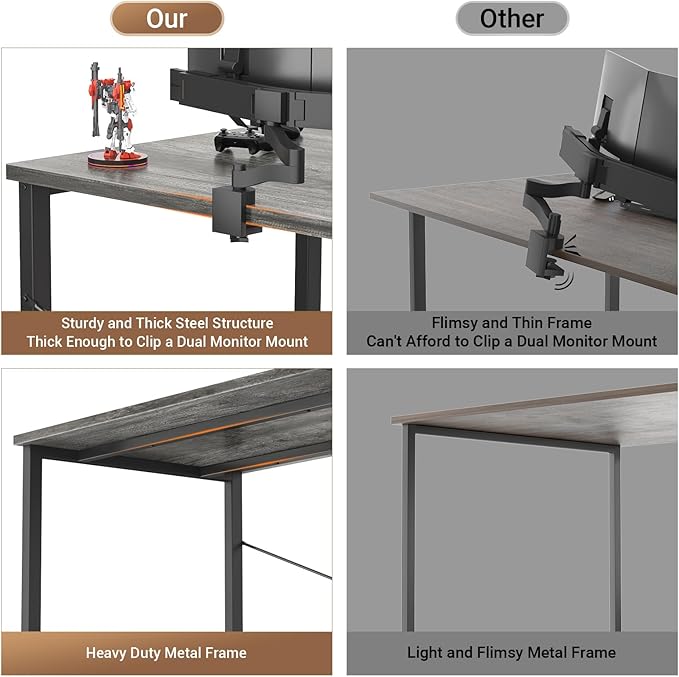 armocity Computer Desk with LED Lights, Gaming Desk with Power Outlet and USB, 40 Reversible Laptop Table with Moveable Monitor Stand, Small Desk for Small Spaces, Office, Gaming Room, Grey