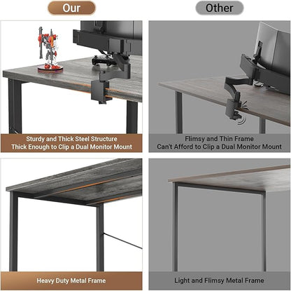armocity Computer Desk with LED Lights, Gaming Desk with Power Outlet and USB, 40 Reversible Laptop Table with Moveable Monitor Stand, Small Desk for Small Spaces, Office, Gaming Room, Grey