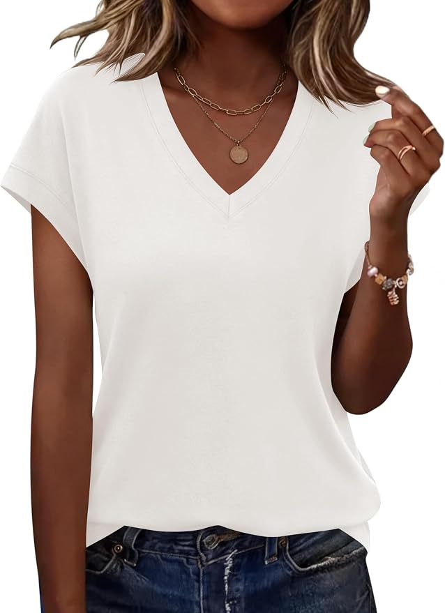 Rapbin Womens Summer Tops Women Blouses Dressy Casual V Neck T Shirts Short Sleeve Spring Tops for Women
