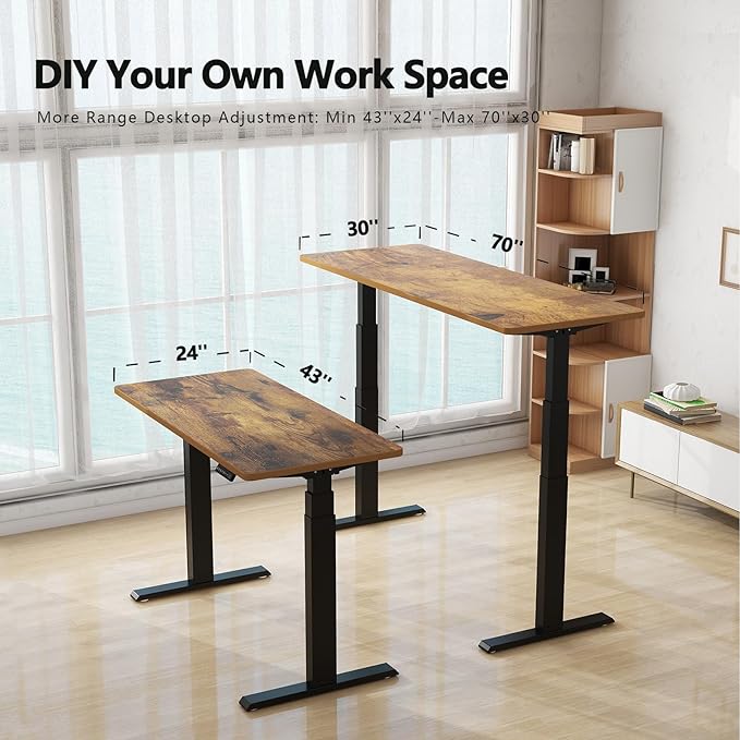 Standing Desk Frame Dual Motor- 3 Tier Heavy Duty Electric Desk Legs, Adjustable Desk Frame, Sit Stand Desk Frame, Black Frame