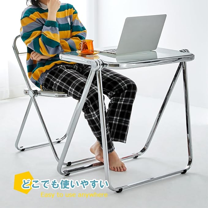 KAIHAOWIN Folding TV Tray Table- Acrylic Foldable Desk No Assembly Required Tiny Desk for Home Office Side Table Small Computer Desk for Small Spaces-Black