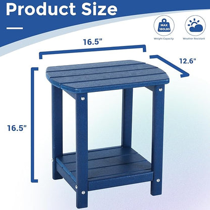 Adirondack Square Outdoor Side Table,2-Tier Storage Patio Side Table, HDPE End Tables for Backyard Pool Porch Garden Lawn