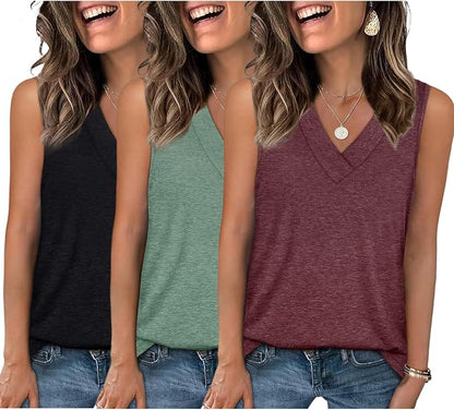 EyMuse 3 Pack Women's V Neck Tank Tops Summer Casual Sleeveless Basic Tee Shirts 2026 Fashion Beach Vacation Clothes