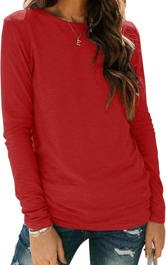 Sherosa Womens T Shirts Long Sleeve Crew Neck Shirts Basic Tee Tops Blouse
