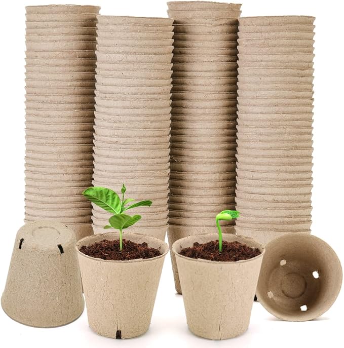Peat Pot, 126 Packs 3.15 Inch Seed Starting Pots with Drainage Holes Round Nursery Pot, Biodegradable Round Plant Seed Starter Peat Pots Germination Seedling Trays