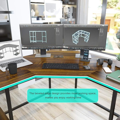 Elephance Large L-Shaped Computer Desk with Shelves, Corner Desk, Home Office Writing Workstation, Gaming Desk PC Latop Table with Storage