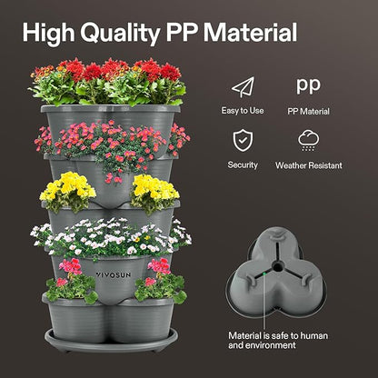 VIVOSUN 2-Pack 5 Tier Vertical Gardening Stackable Planter for Strawberries, Flowers, Herbs, Vegetables, Grey