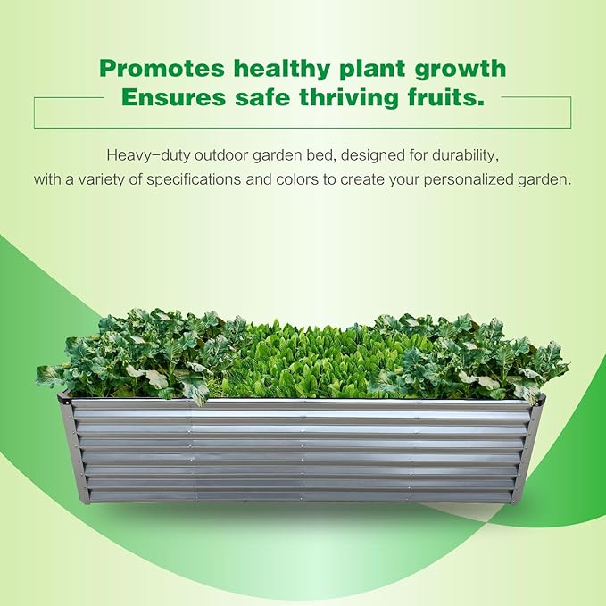 GARDMAX 8x4x2FT Galvanized Raised Garden Bed Kit, Metal Planter Boxes Outdoor with Easy Assembly, Large Garden Bed for Vegetables, Fruits, Flower, Herbs Rectangle Silver