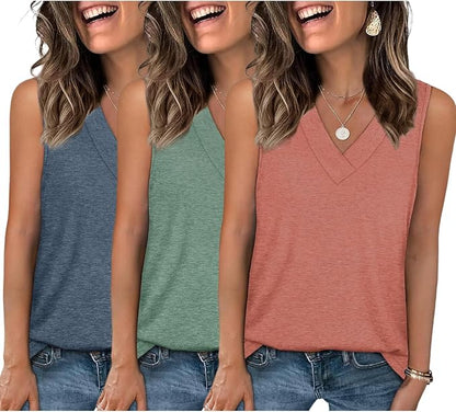 EyMuse 3 Pack Women's V Neck Tank Tops Summer Casual Sleeveless Basic Tee Shirts 2026 Fashion Beach Vacation Clothes