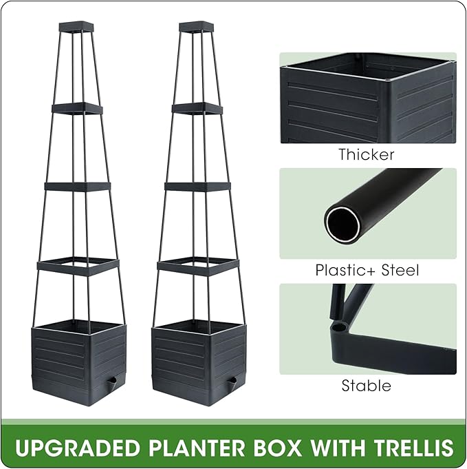 MQFORU 2 Packs Raised Garden Bed Tomato Planter with Trellis, 57" Tomato Cages for Climbing Vegetables Plant, Self Watering Planters Box for Garden Pots for Patio Greenhouse Indoor Outdoor（2PCS）