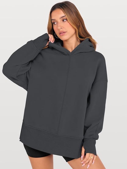ANRABESS Womens Oversized Hoodies Long Sleeve Fleece Side Slit Hooded Sweatshirts Pullover 2026 Fall Outfits Y2K Clothes