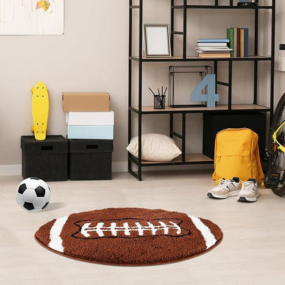 Cool Football Rug for men room decor-32"x 20" Non Slip kid Rug for Aesthetic bathroom & area rugs fun Decor Microfiber Fluffy Rug for y2k Room Decor-Cute Rug